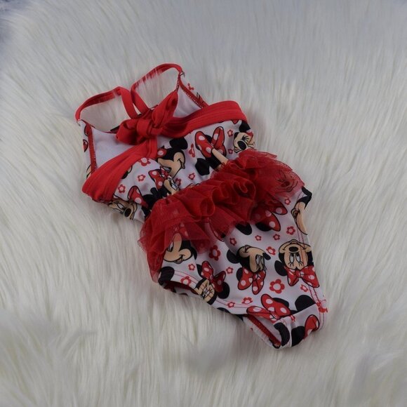 🎯5/$30 Disney Minnie Mouse Red Ruffle Swimsuit Beach Swim 3/6 Mos - Picture 3 of 5